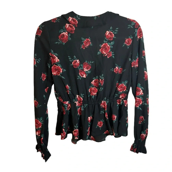 H&M DIVIDED FLORAL RUFFLE SHEER BLOUSE - Picture 2 of 4